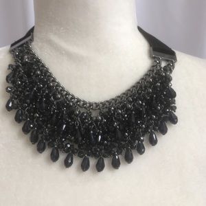 White House Black Market Jewelry - Hematite Blue Beaded Velvet Statement Necklace White House Black Market Jewelry - Hematite Blue Beaded Velvet Statement Necklace